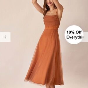 Rihoas Caramel Elegant Orange Midi Dress